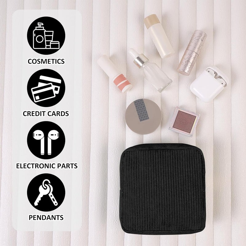 MAGEFY Small Makeup Bag for Purse Mini Cosmetics Bag Corduroy Cute Cosmetic Pouch for Women with Slip-in Pockets - Image 4